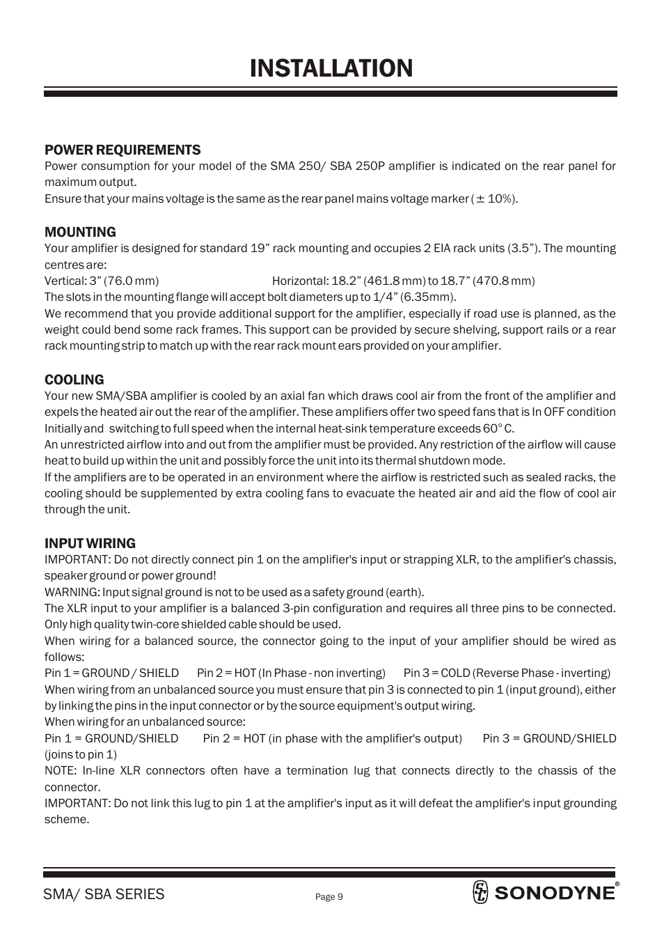 Installation | Sonodyne SBA 250P User Manual | Page 11 / 18