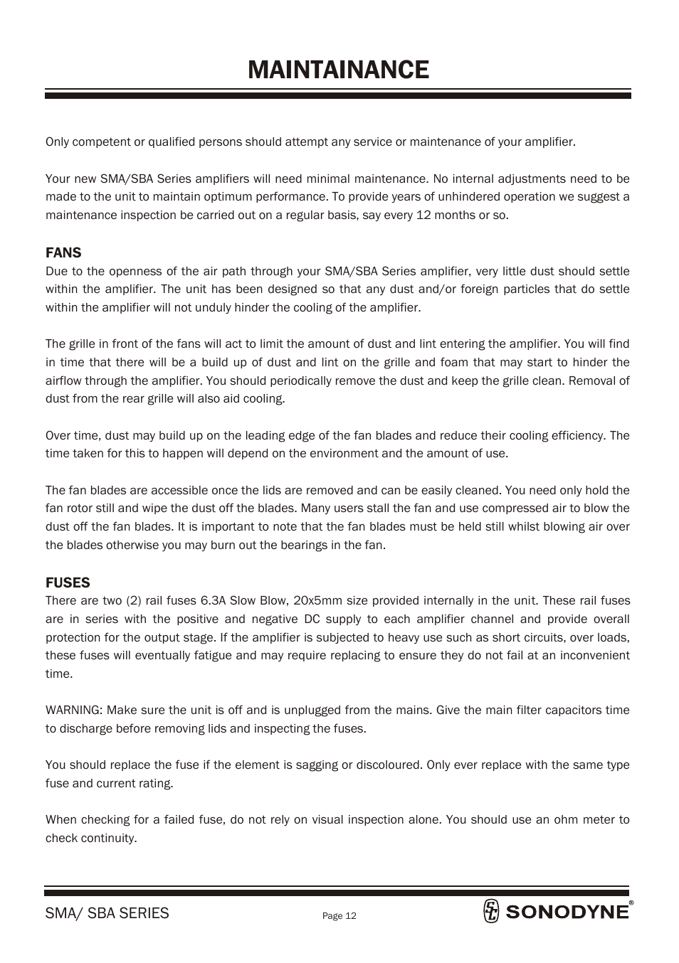 Maintainance | Sonodyne SBA 250P User Manual | Page 14 / 18