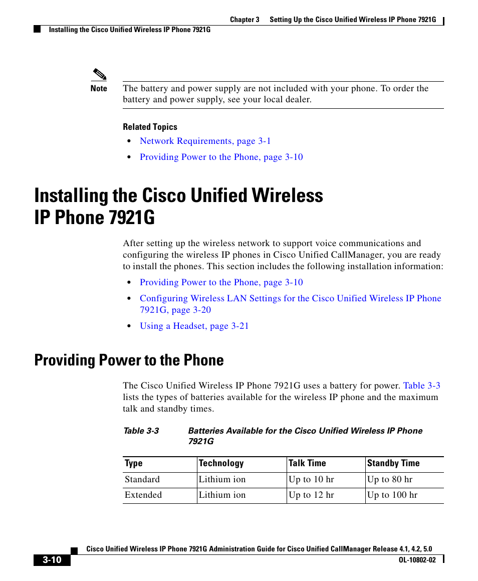 Providing power to the phone | Cisco 7921G User Manual | Page 10 / 30