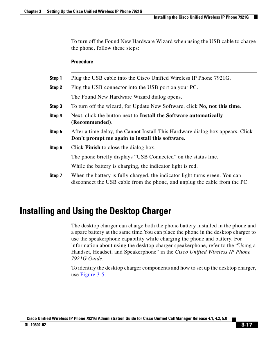 Installing and using the desktop charger | Cisco 7921G User Manual | Page 17 / 30