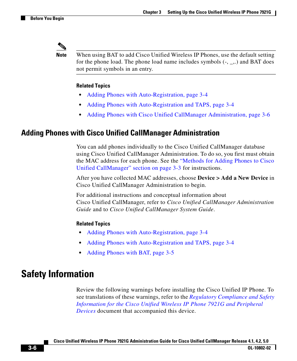 Safety information | Cisco 7921G User Manual | Page 6 / 30