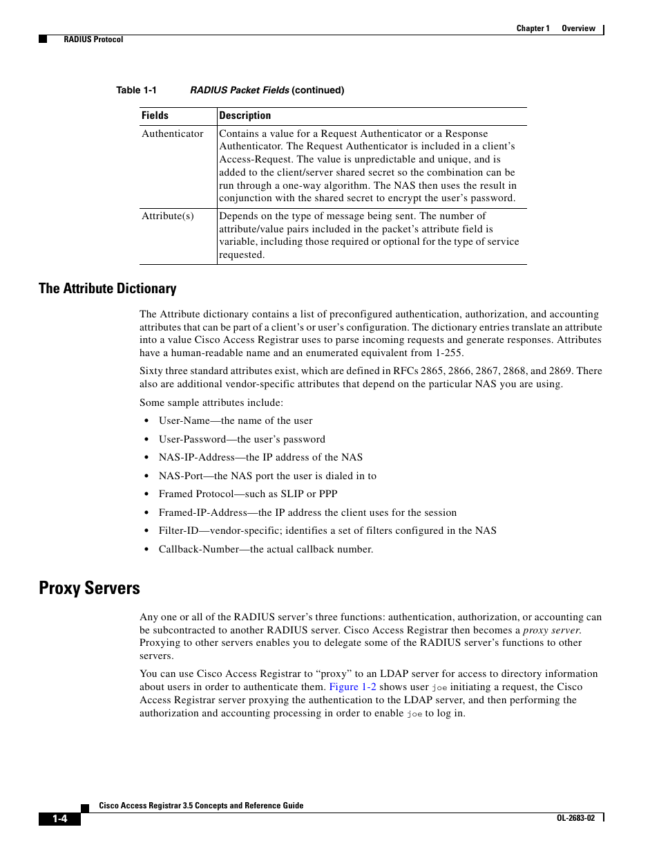 The attribute dictionary, Proxy servers | Cisco Cisco Access Registrar 3.5 User Manual | Page 16 / 80