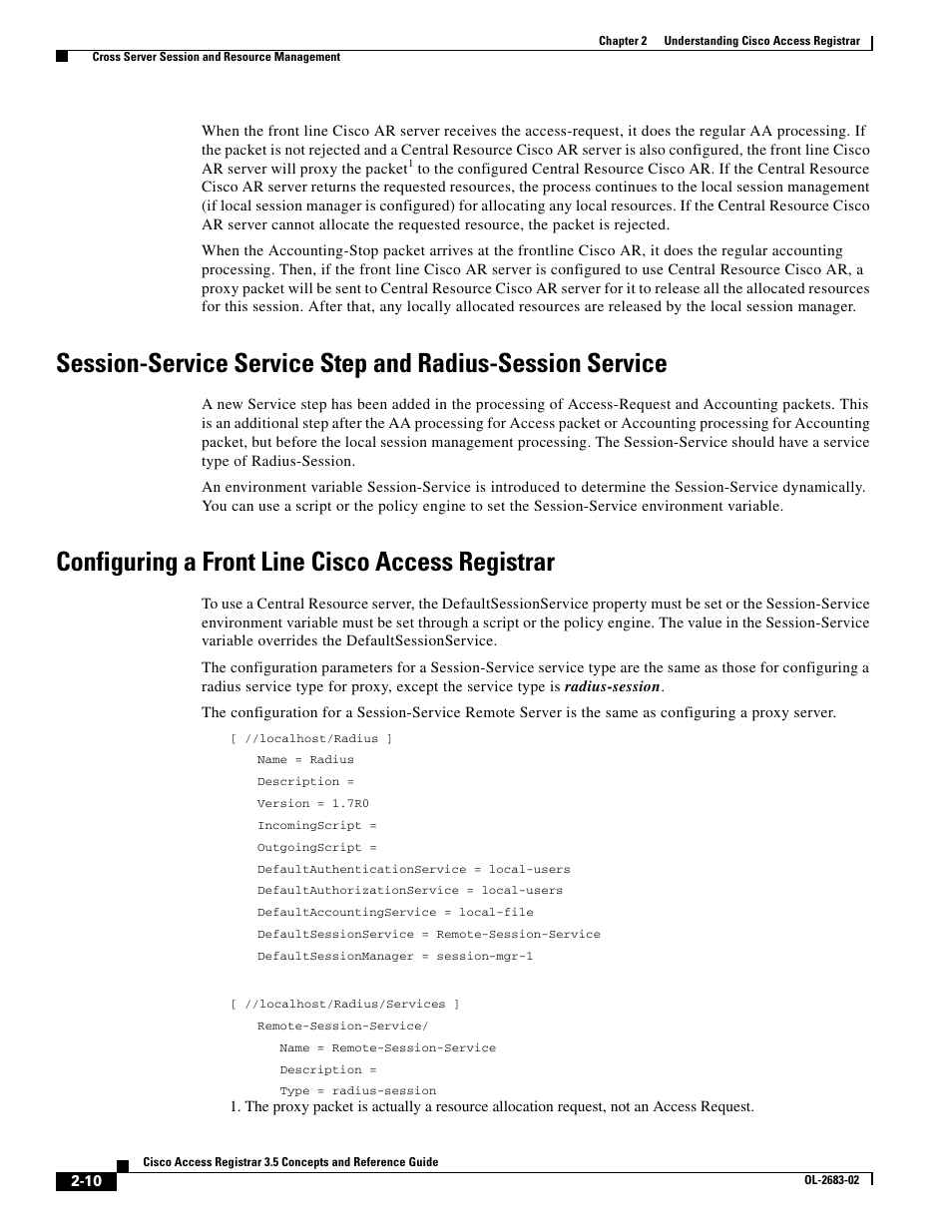 Configuring a front line cisco access registrar | Cisco Cisco Access Registrar 3.5 User Manual | Page 28 / 80