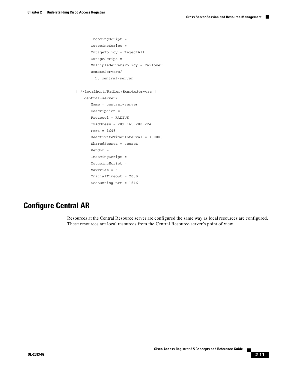 Configure central ar | Cisco Cisco Access Registrar 3.5 User Manual | Page 29 / 80