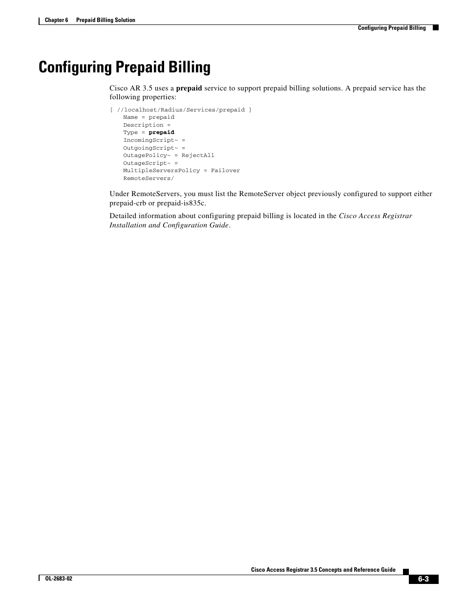 Configuring prepaid billing | Cisco Cisco Access Registrar 3.5 User Manual | Page 57 / 80