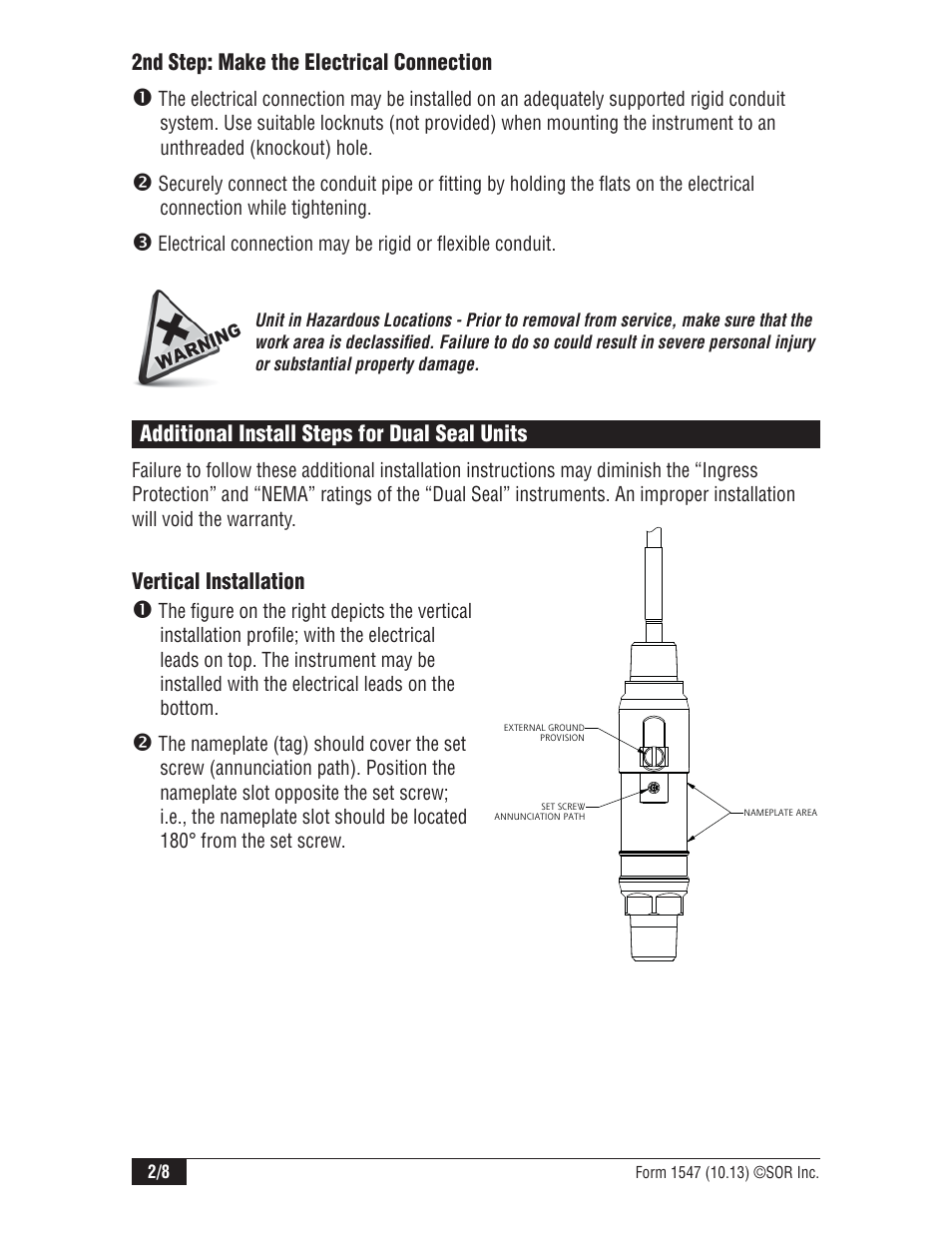 SOR 805QS Pressure Switch-Transmitter User Manual | Page 2 / 8