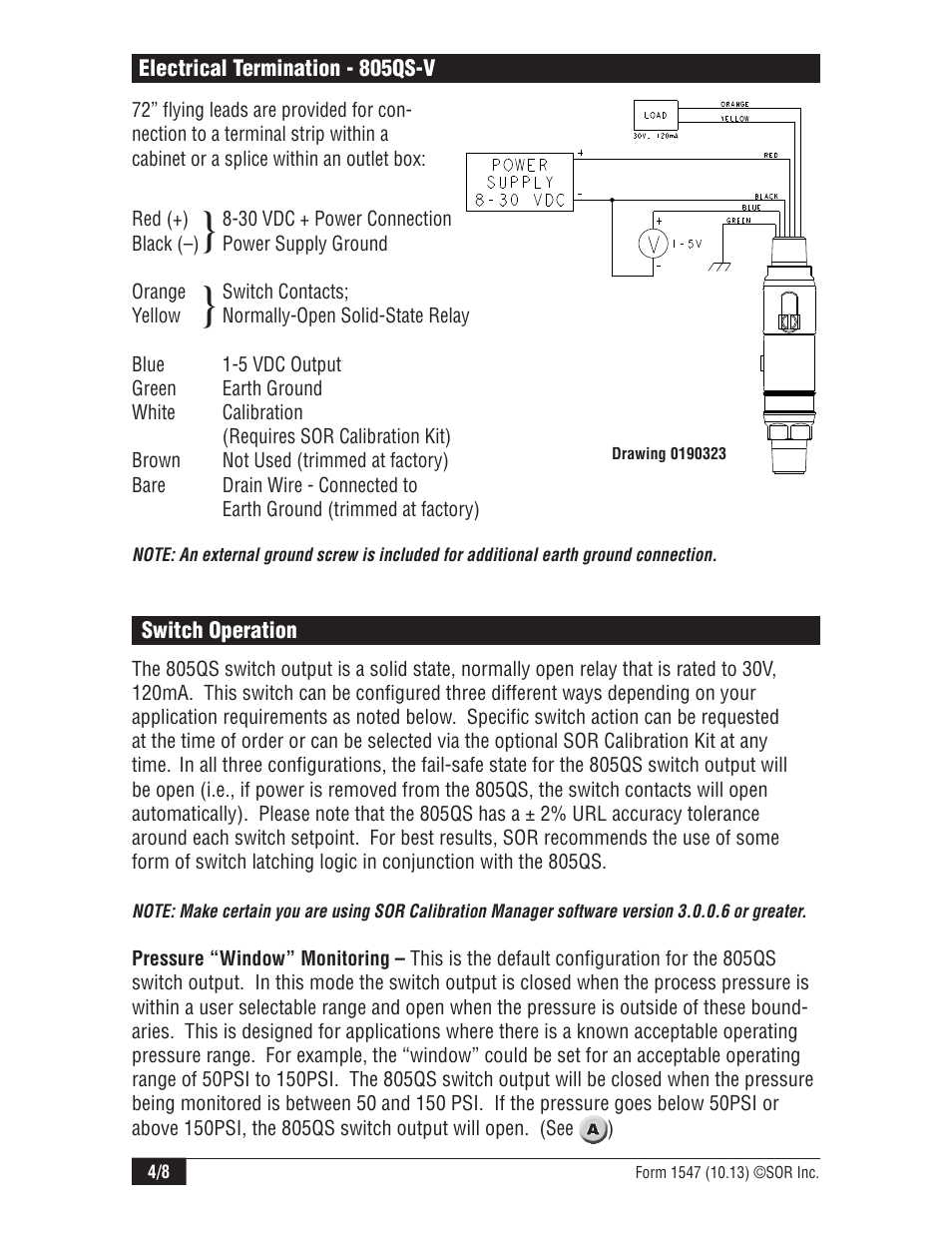 SOR 805QS Pressure Switch-Transmitter User Manual | Page 4 / 8