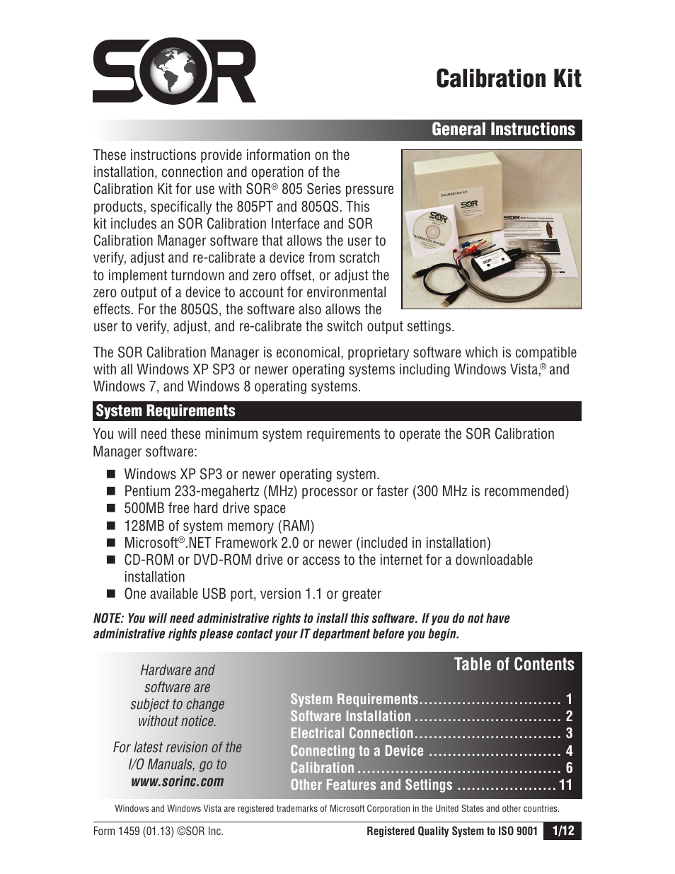 SOR Calibration Manager Software User Manual | 12 pages