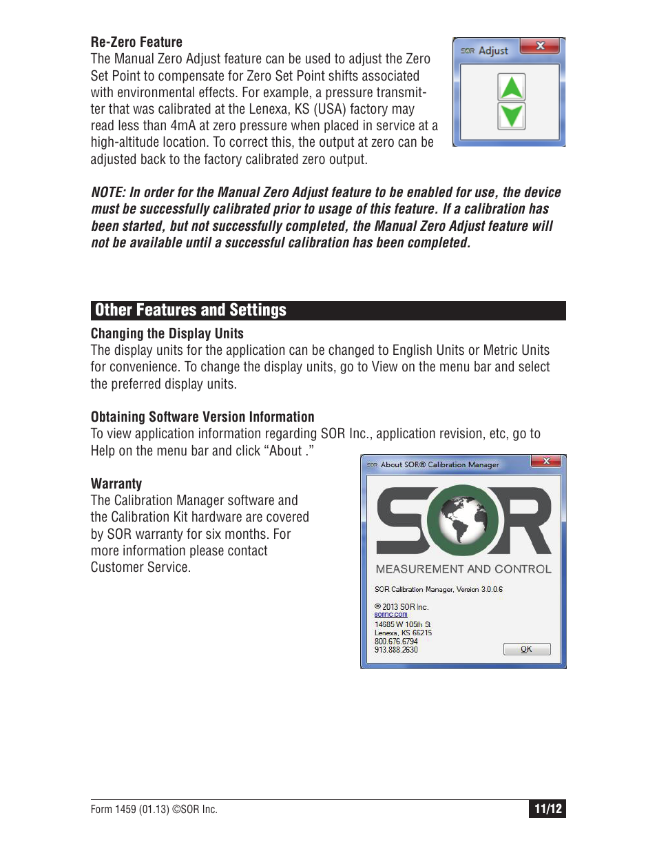 Other features and settings | SOR Calibration Manager Software User Manual | Page 11 / 12