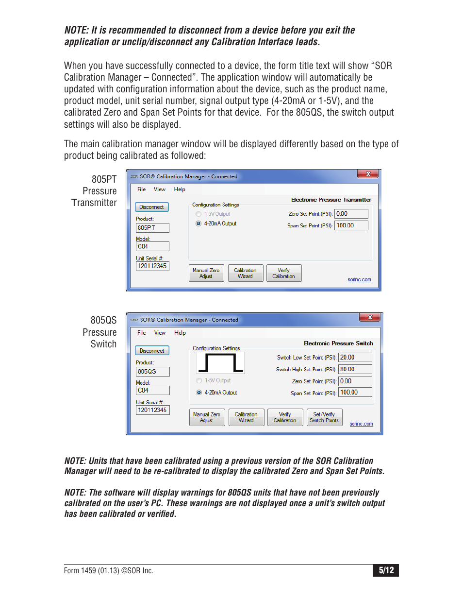 SOR Calibration Manager Software User Manual | Page 5 / 12