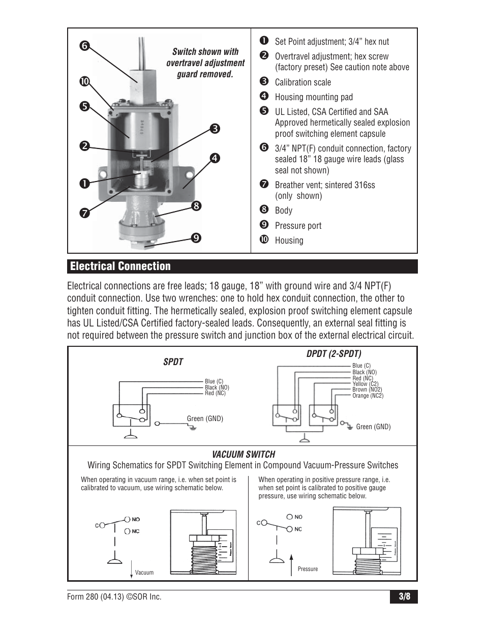 SOR Big Hermet Explosion Proof, Hermetically Sealed, Pressure Switch User Manual | Page 3 / 8