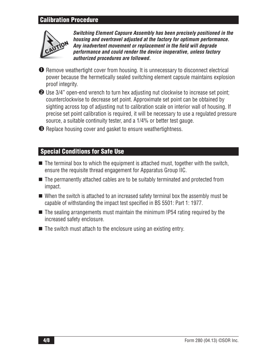 SOR Big Hermet Explosion Proof, Hermetically Sealed, Pressure Switch User Manual | Page 4 / 8