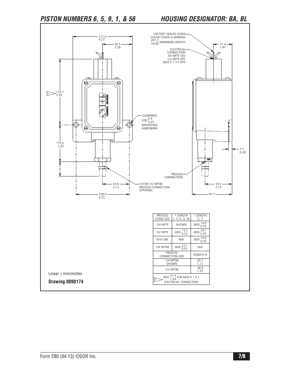 Linear = mm/inches | SOR Big Hermet Explosion Proof, Hermetically Sealed, Pressure Switch User Manual | Page 7 / 8