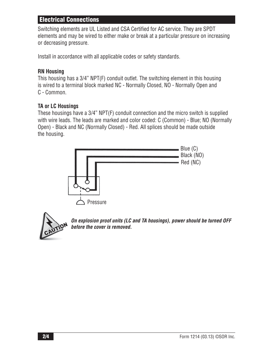 SOR Bourdon Tube Weatherproof Pressure Switch User Manual | Page 2 / 4