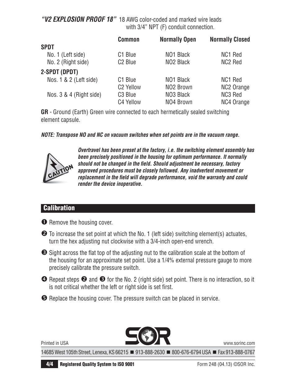 SOR Dual Hi-Lo Weatherproof Pressure Switch User Manual | Page 4 / 4