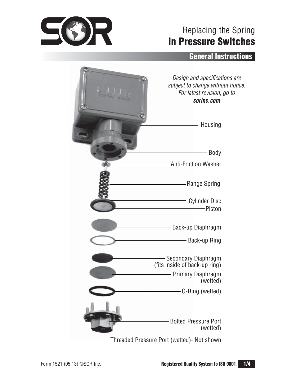 SOR Pivot Seal Weatherproof Pressure Switch User Manual | 4 pages