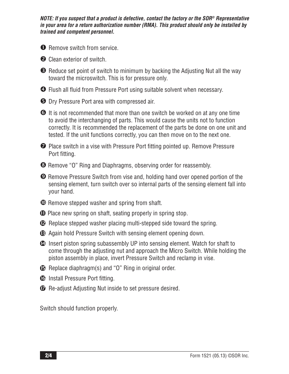 SOR Pivot Seal Weatherproof Pressure Switch User Manual | Page 2 / 4