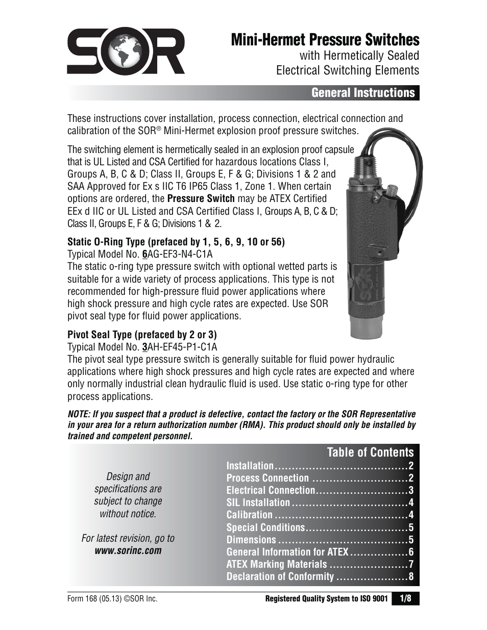SOR Mini-Hermet User Manual | 8 pages