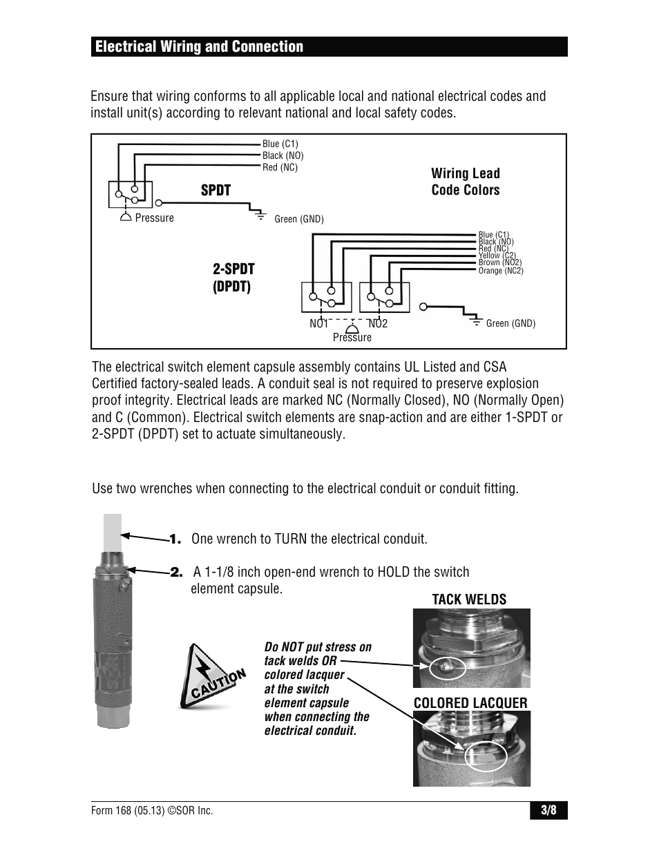 Electrical wiring and connection wiring, Connection | SOR Mini-Hermet User Manual | Page 3 / 8