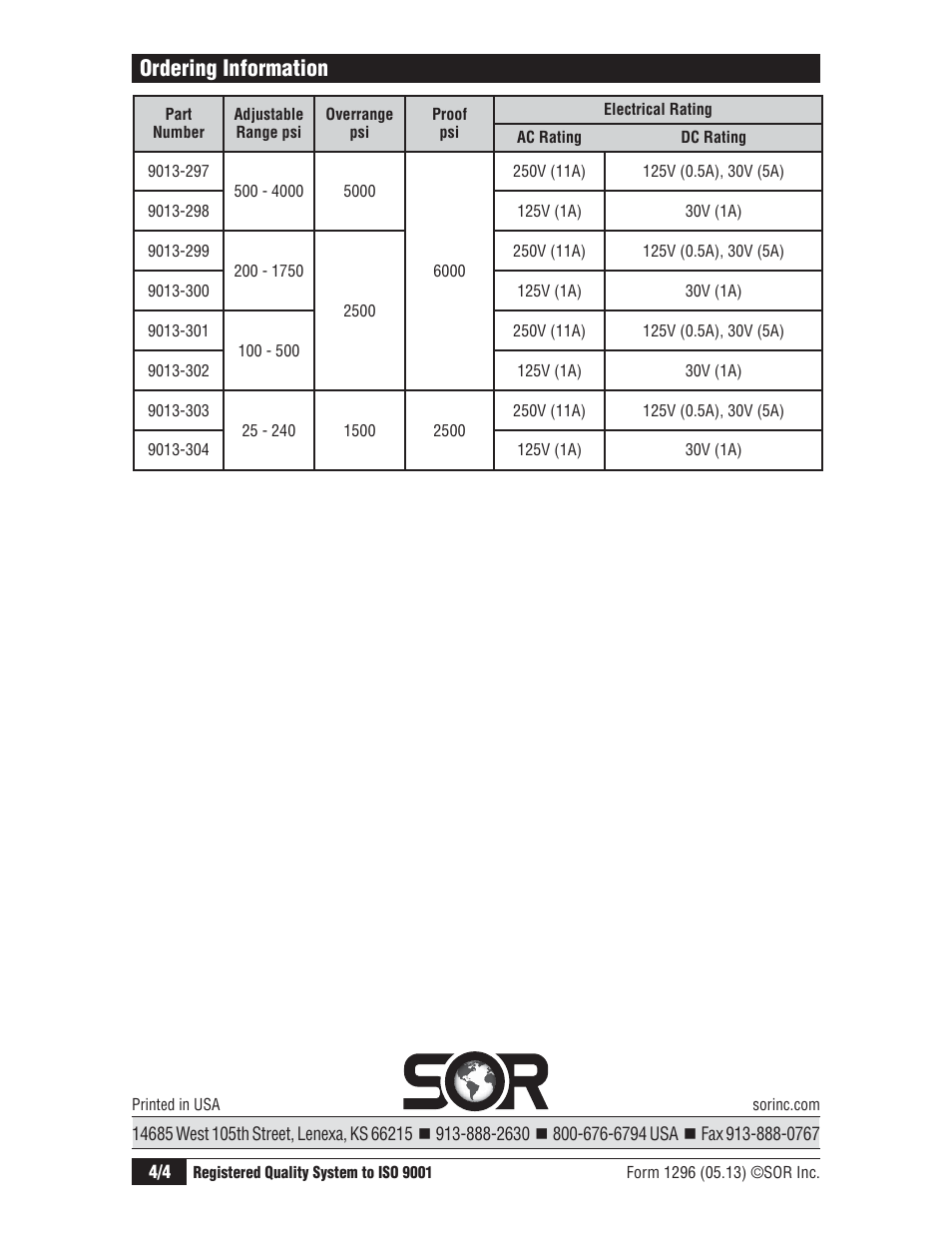 Ordering information | SOR Mini-Hermet User Manual | Page 4 / 4