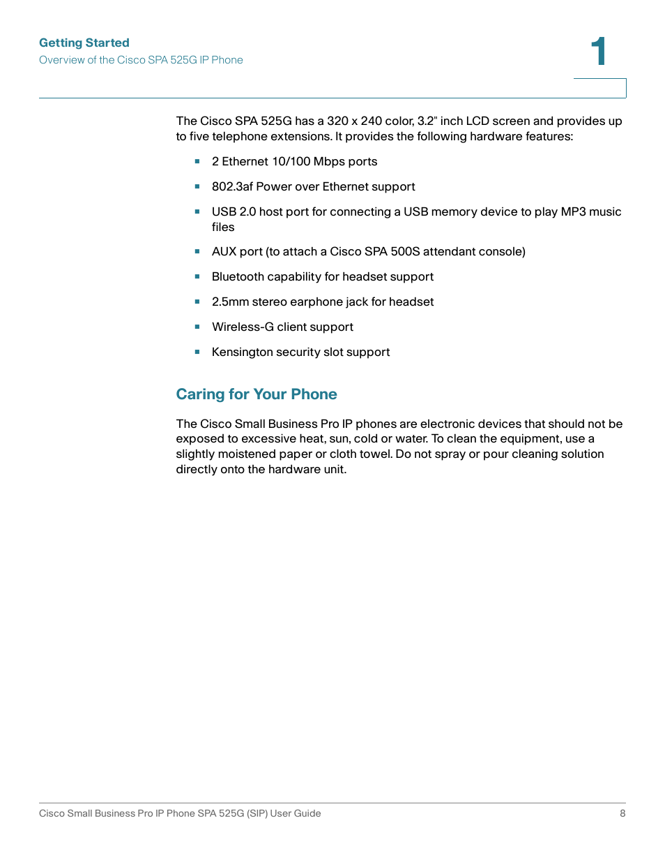 Caring for your phone | Cisco Cisco Small Business Pro IP Phones SPA 525G User Manual | Page 11 / 104