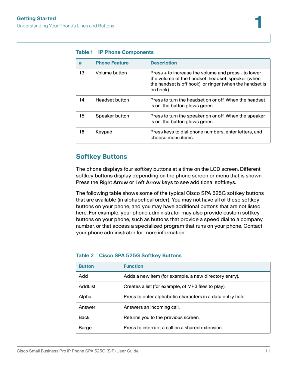 Softkey buttons, Table 2 cisco spa 525g softkey buttons | Cisco Cisco Small Business Pro IP Phones SPA 525G User Manual | Page 14 / 104