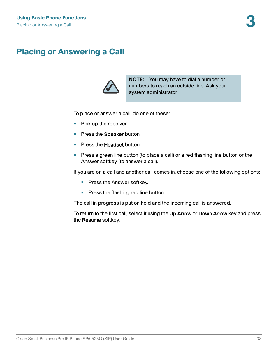 Placing or answering a call | Cisco Cisco Small Business Pro IP Phones SPA 525G User Manual | Page 41 / 104