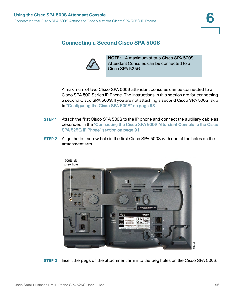 Connecting a second cisco spa 500s | Cisco Cisco Small Business Pro IP Phones SPA 525G User Manual | Page 99 / 104