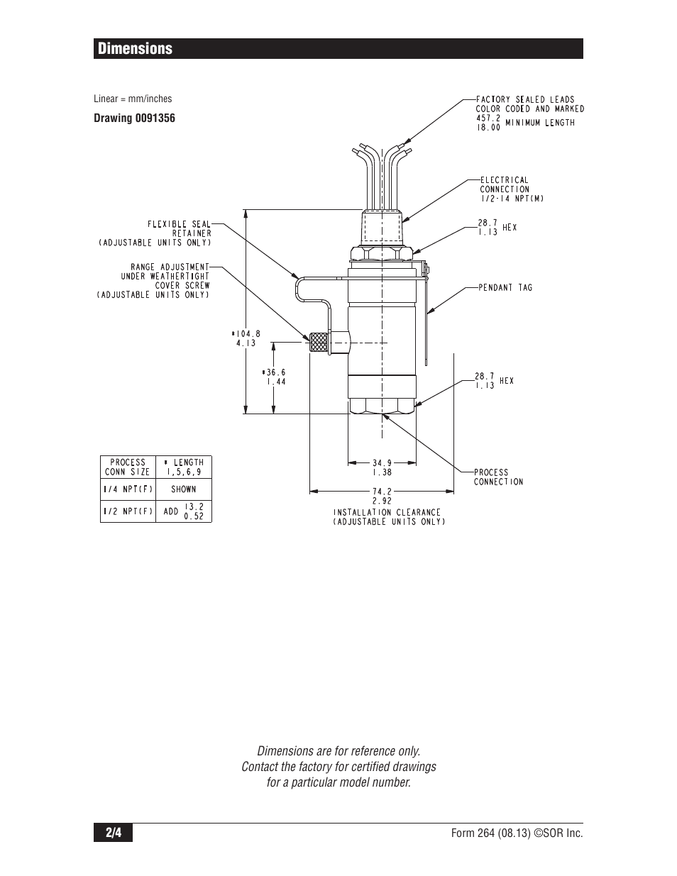 Dimensions | SOR Sub Mini Hermet User Manual | Page 2 / 4