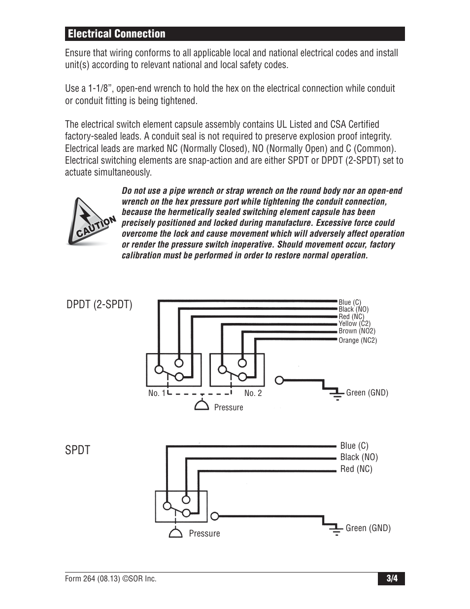 Spdt, Electrical connection, Dpdt (2-spdt) | SOR Sub Mini Hermet User Manual | Page 3 / 4