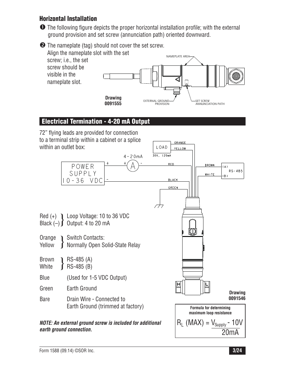 Max) = v, 10v 20ma | SOR 815DT Smart User Manual | Page 3 / 24