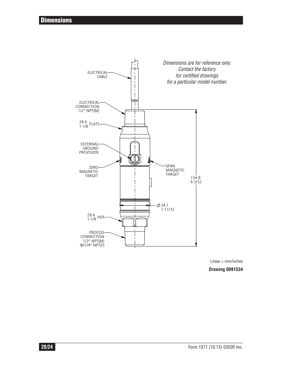 Dimensions | SOR 815PT Smart Pressure Transmitter User Manual | Page 20 / 24