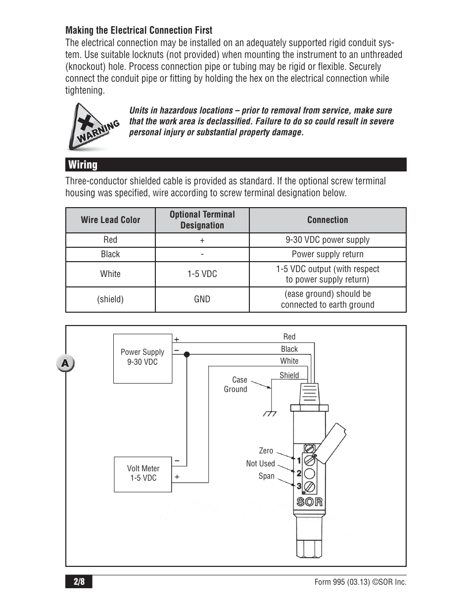 Wiring | SOR 536HS Low Power Pressure Transmitters User Manual | Page 2 / 8