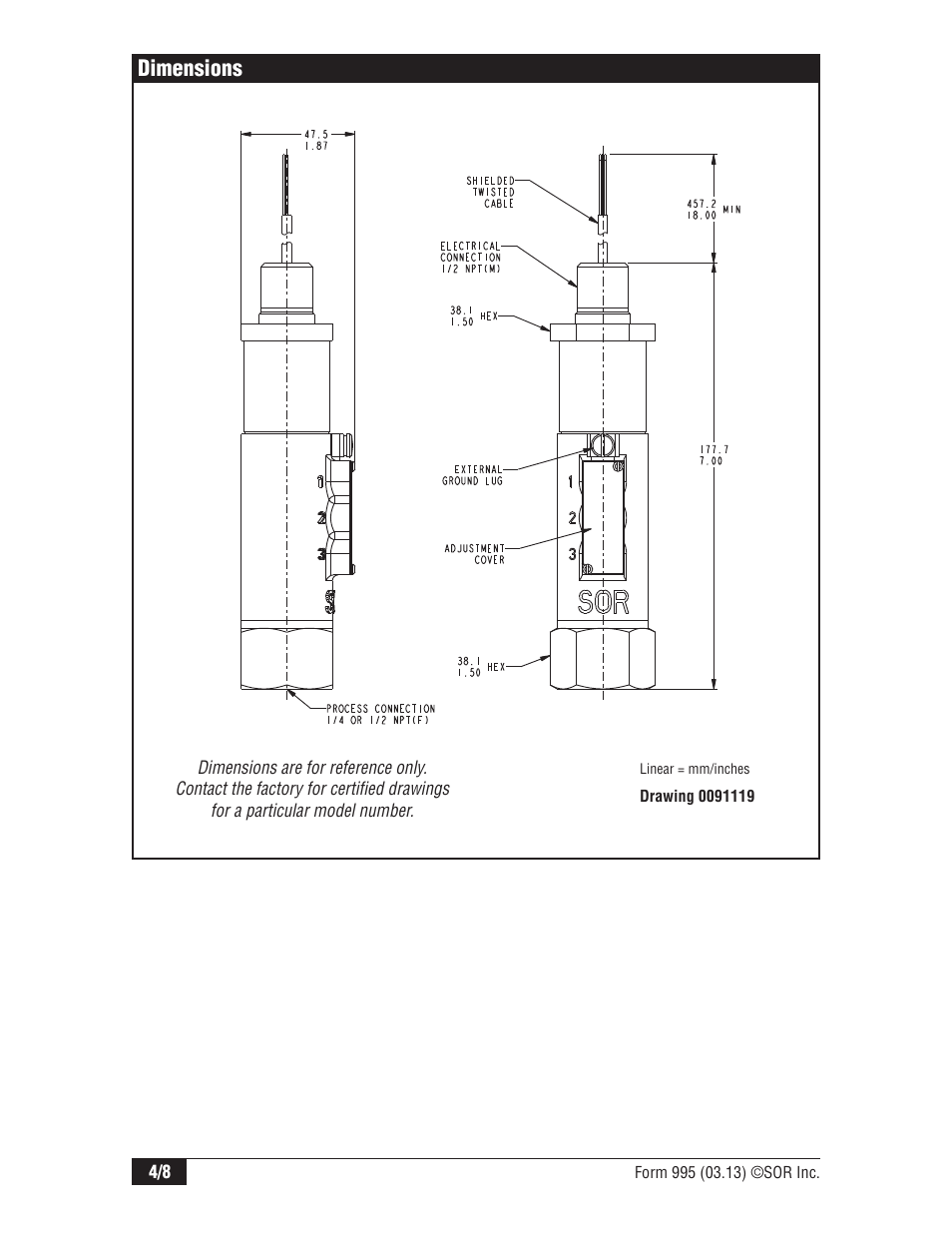 Dimensions | SOR 536HS Low Power Pressure Transmitters User Manual | Page 4 / 8