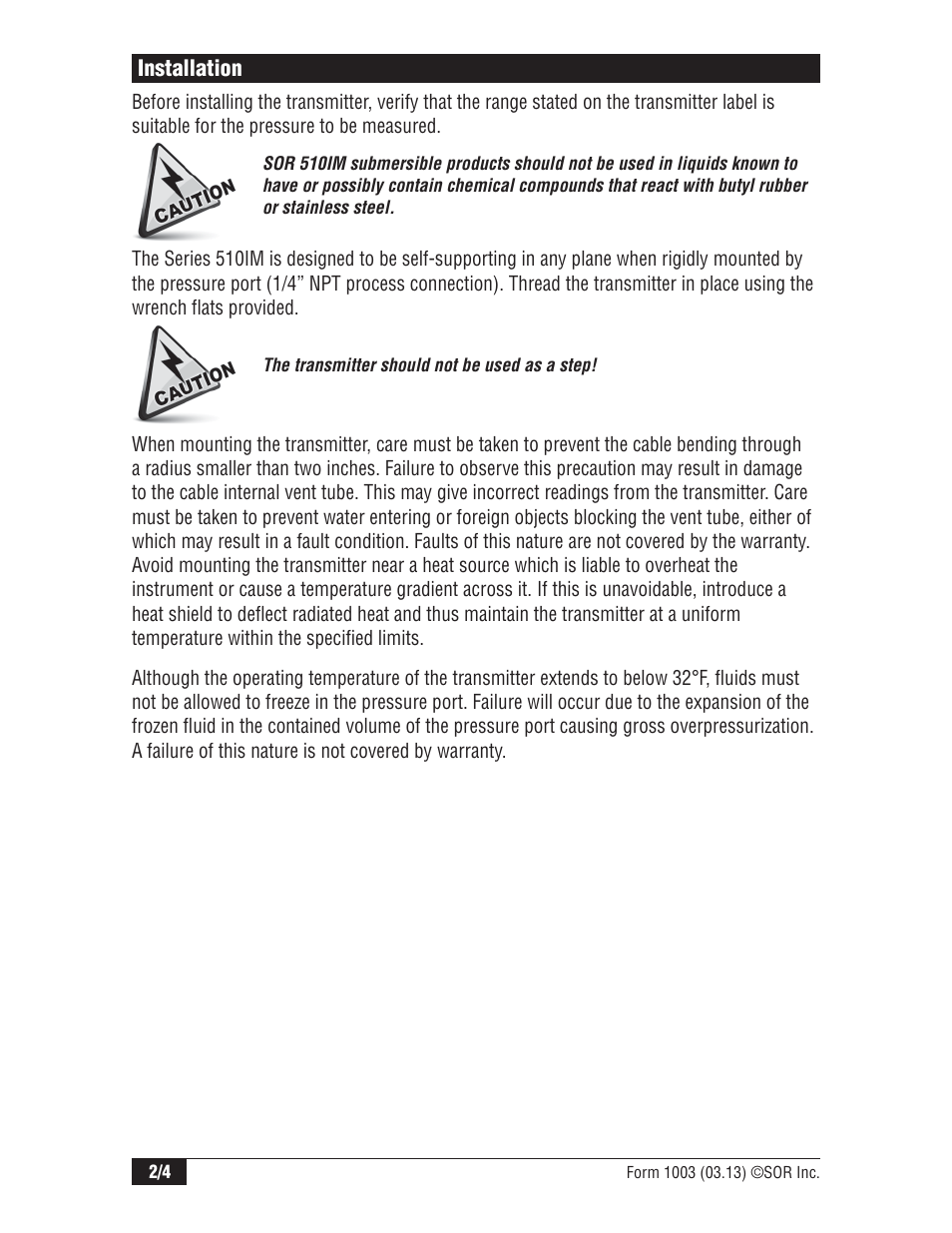 SOR 510IM Immersible Transmitter User Manual | Page 2 / 4