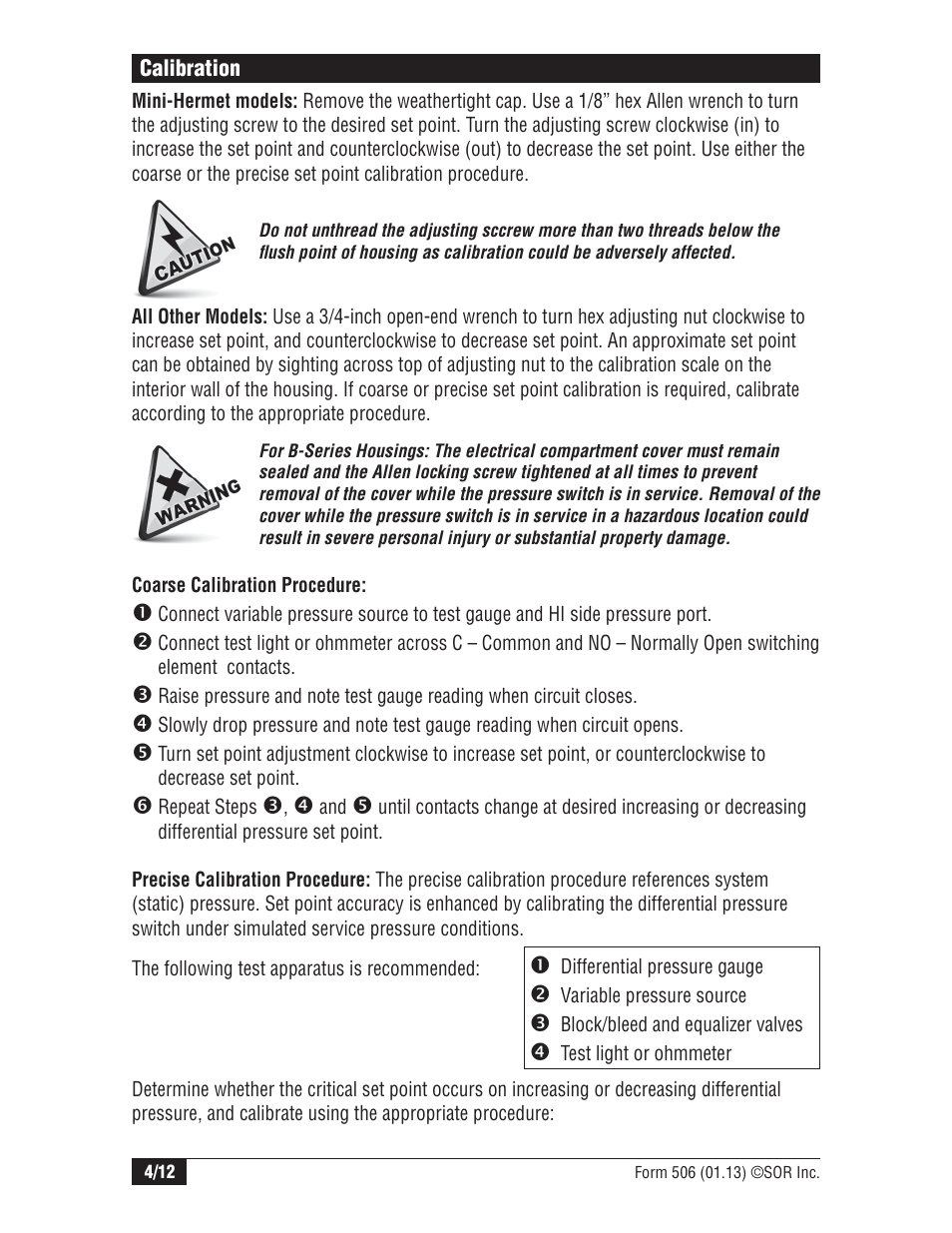 SOR Single Diaphragm Weatherproof Differential Pressure Switch with Terminal Block Connections User Manual | Page 4 / 12