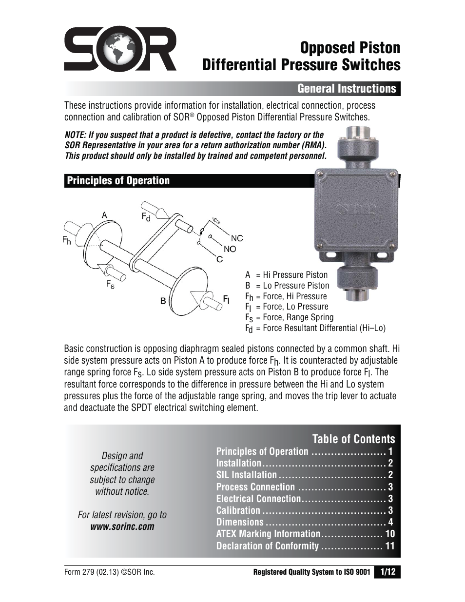 SOR Opposed Piston User Manual | 12 pages