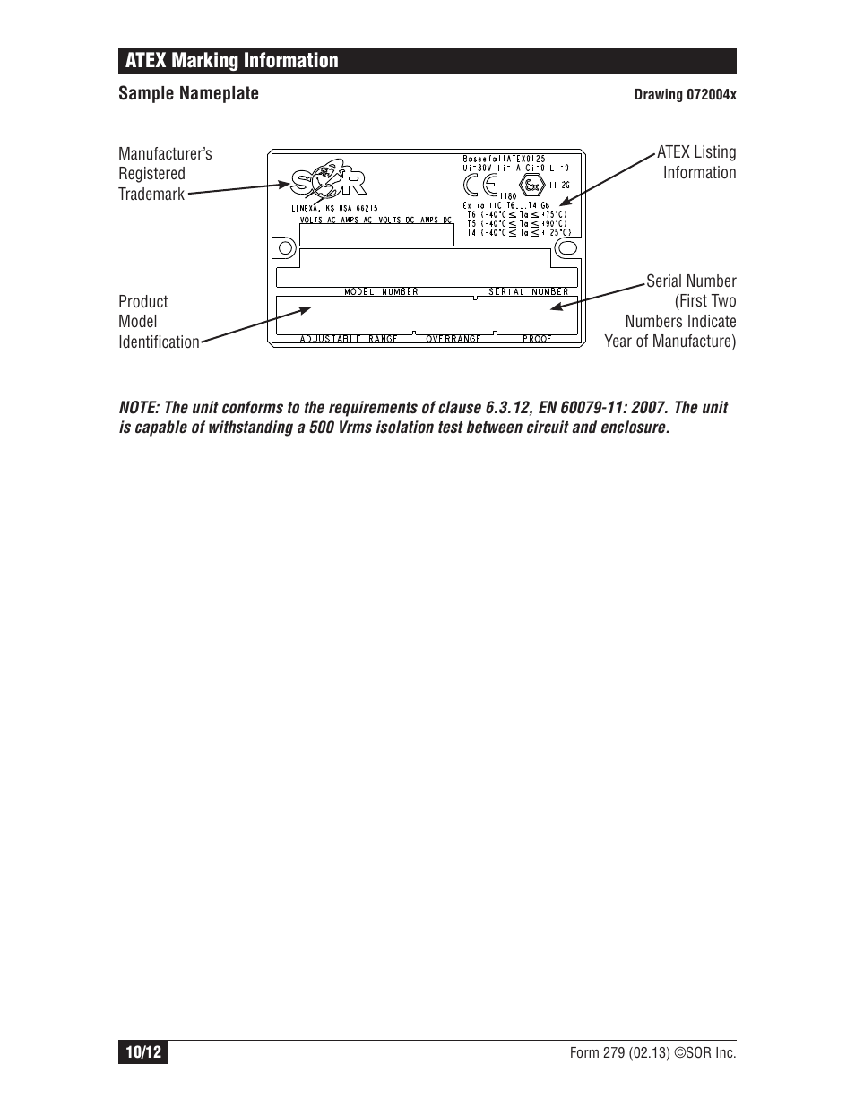 Atex marking information | SOR Opposed Piston User Manual | Page 10 / 12