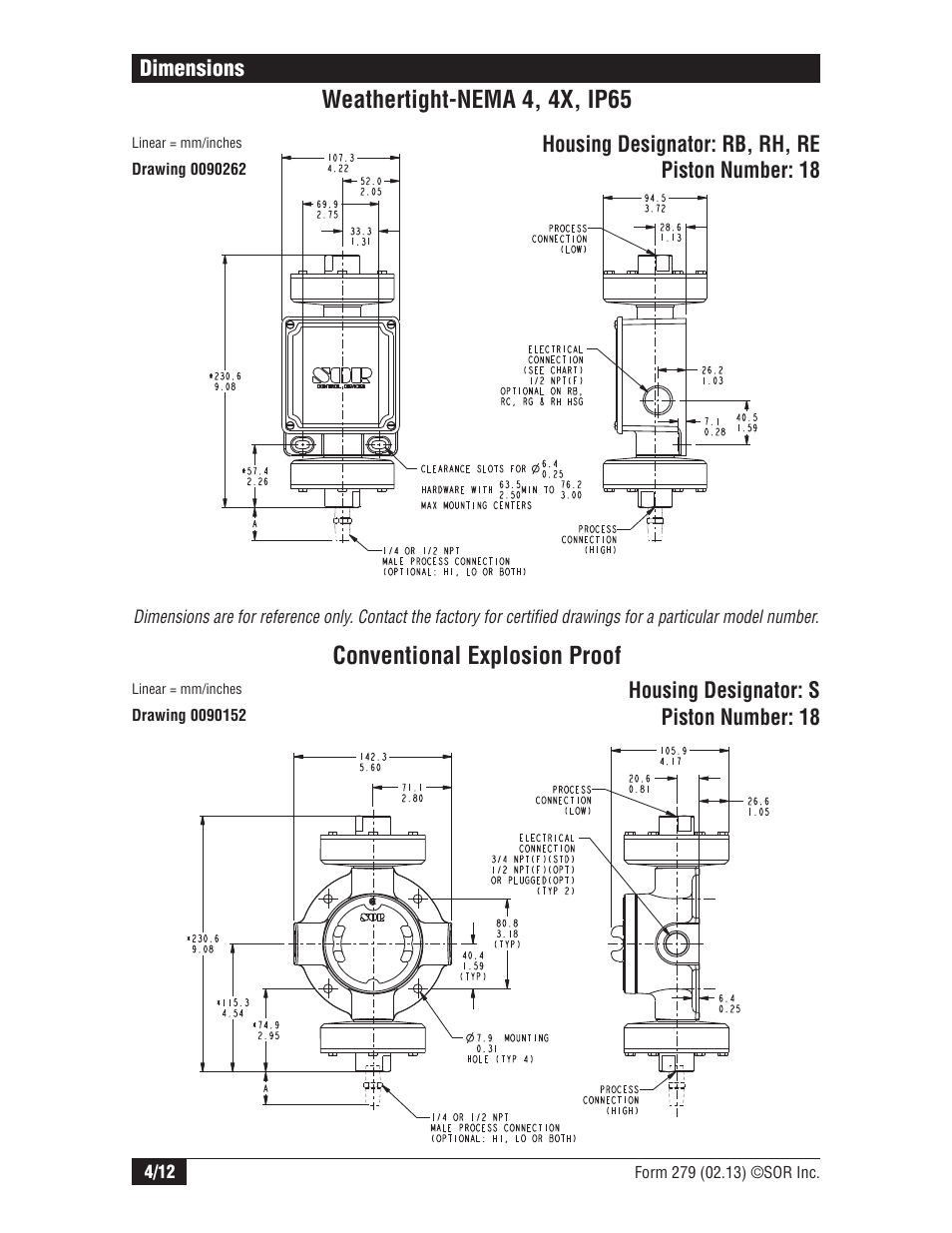 Weathertight-nema 4, 4x, ip65, Conventional explosion proof | SOR Opposed Piston User Manual | Page 4 / 12