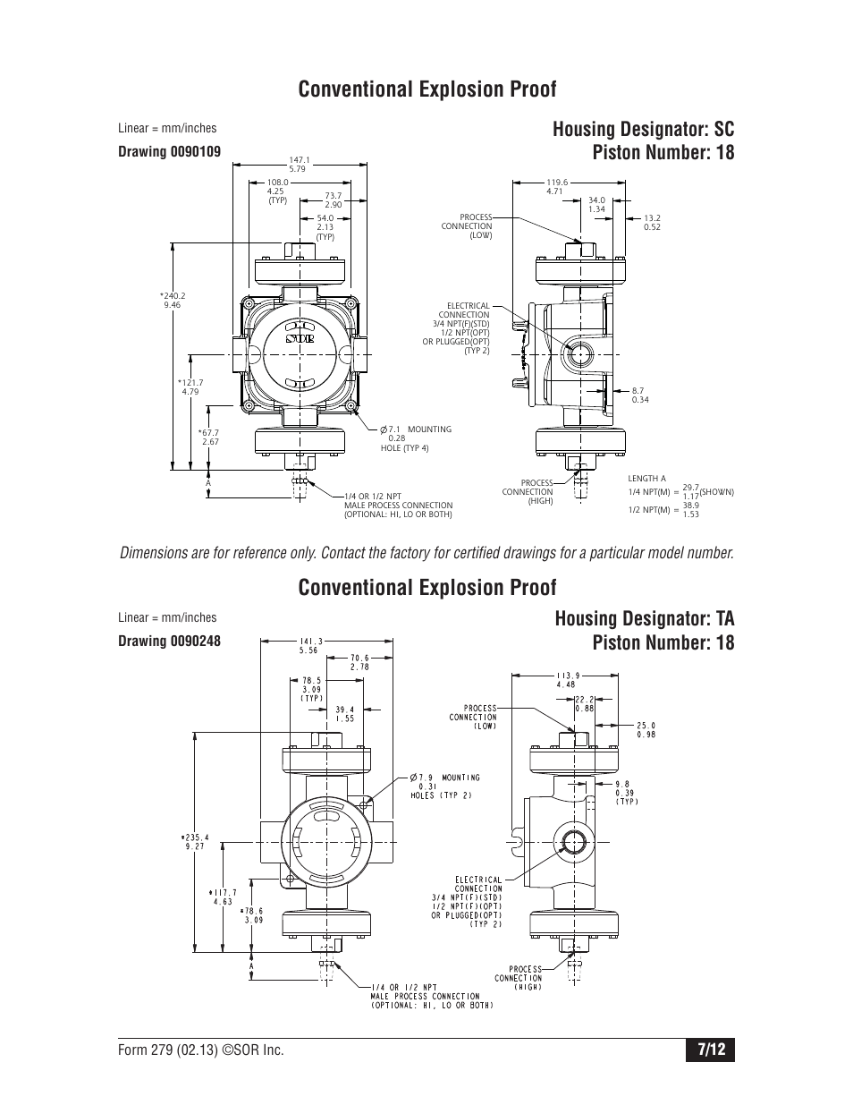 Conventional explosion proof, Housing designator: ta piston number: 18, Housing designator: sc piston number: 18 | SOR Opposed Piston User Manual | Page 7 / 12