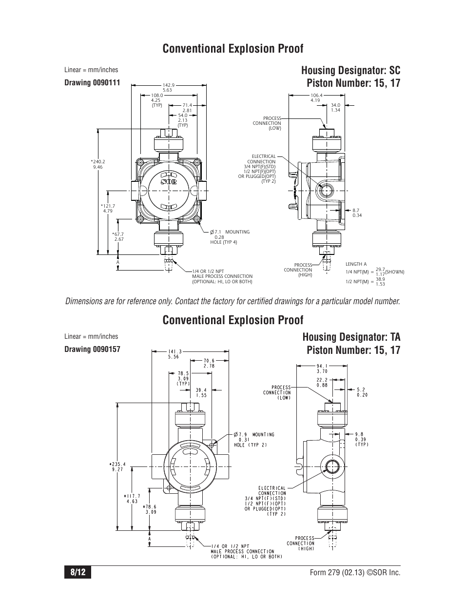Conventional explosion proof, Housing designator: ta piston number: 15, 17, Housing designator: sc piston number: 15, 17 | SOR Opposed Piston User Manual | Page 8 / 12
