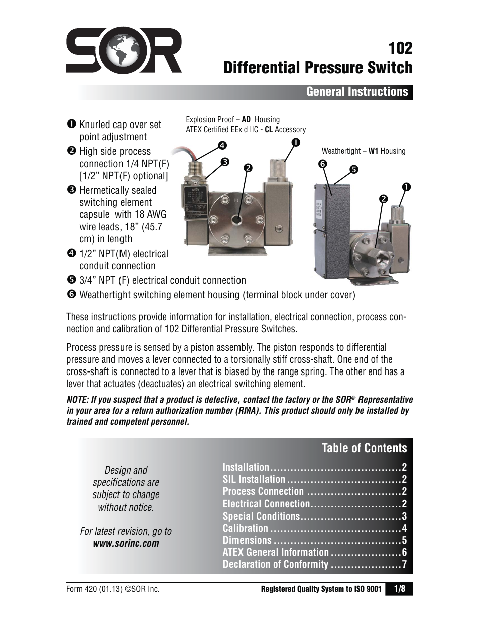 SOR High Static Operation User Manual | 8 pages