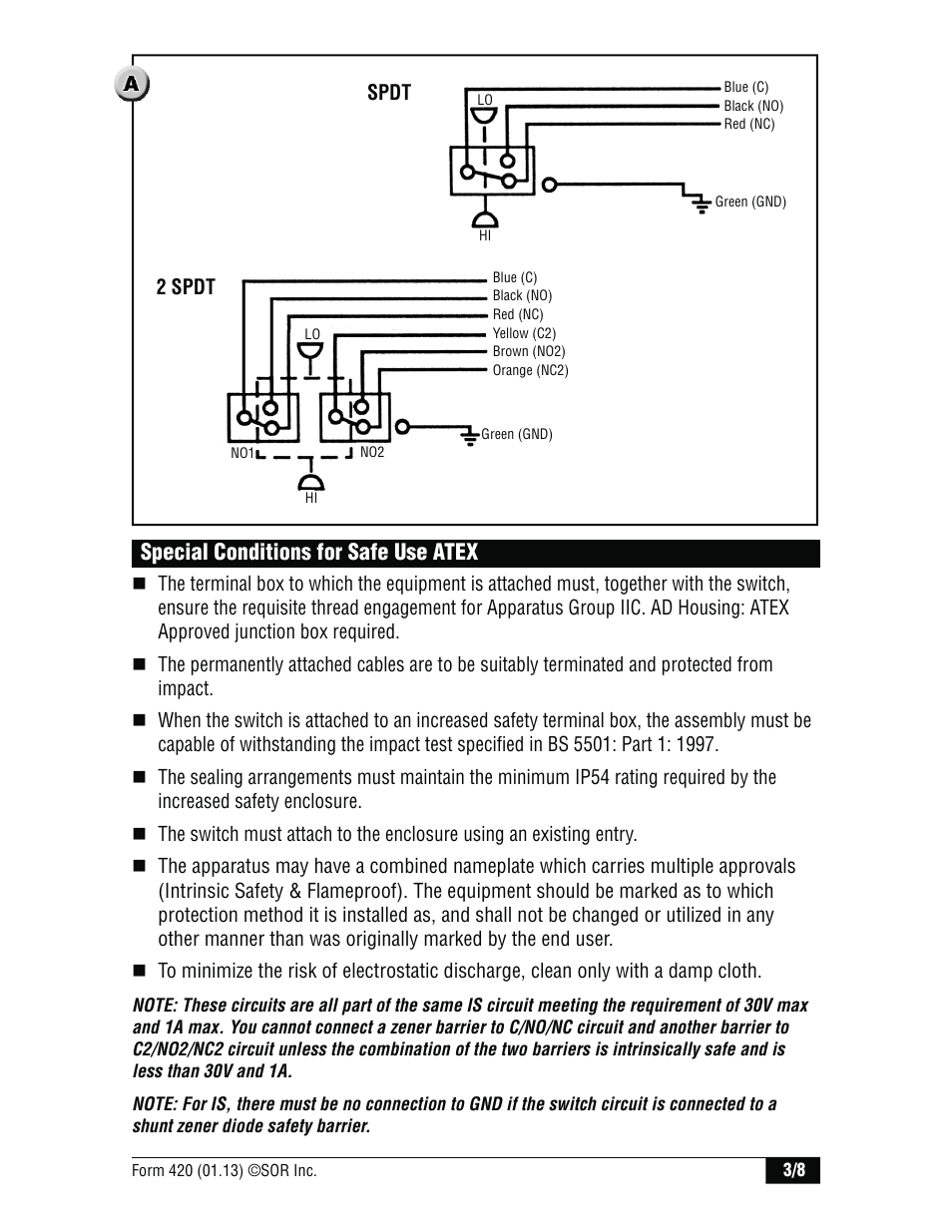 Special conditions for safe use atex | SOR High Static Operation User Manual | Page 3 / 8