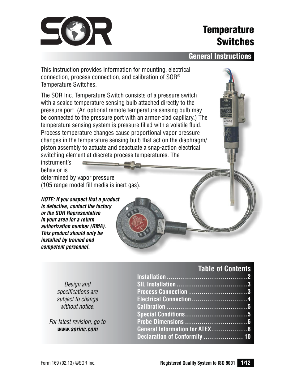 SOR Mini-Hermet Explosion Proof User Manual | 12 pages