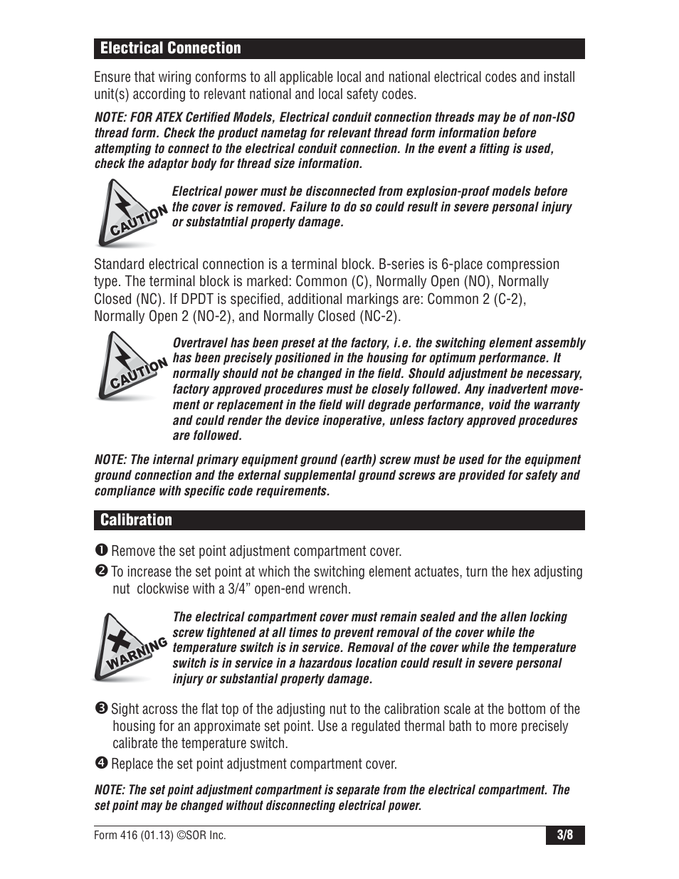 SOR Direct or Remote Mount Explosion Proof UL/CSA/ATEX User Manual | Page 3 / 8