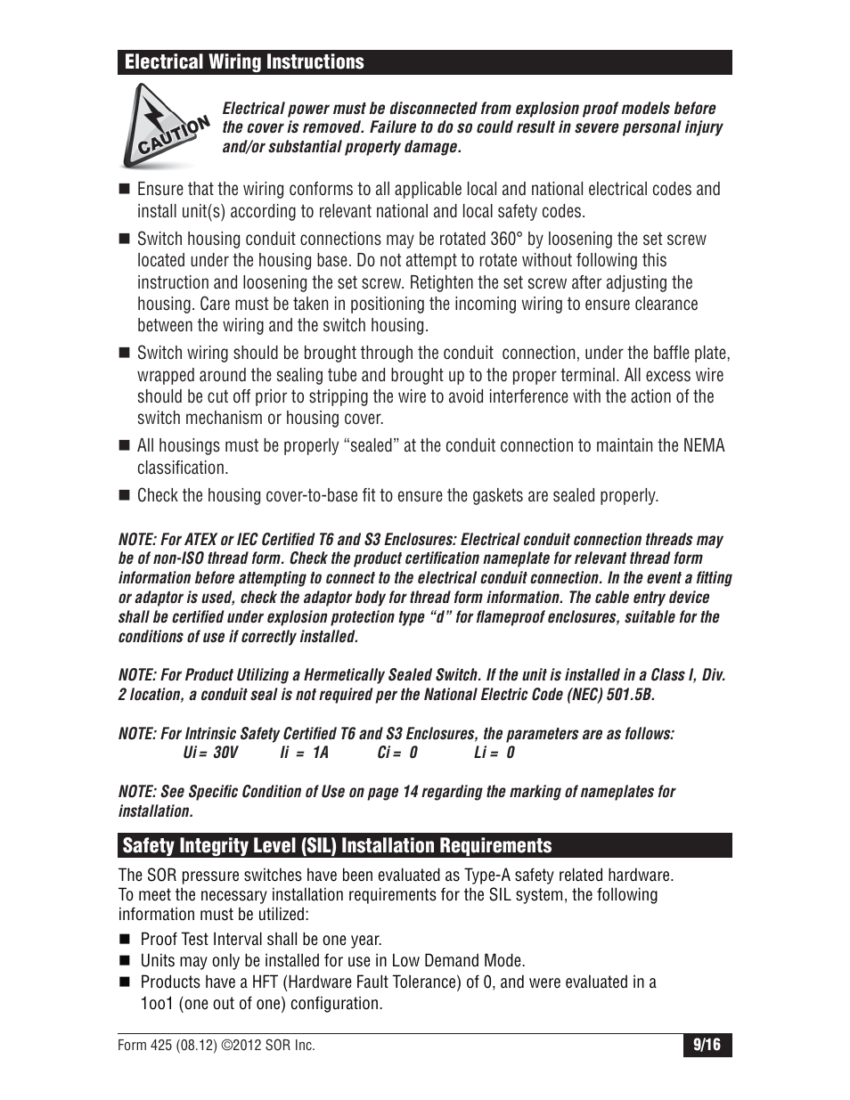 SOR Vertical Displacer Top Mounted Series Level Switch User Manual | Page 9 / 16