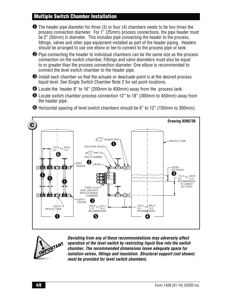 Multiple switch chamber installation | SOR Sealed Level Switches User Manual | Page 4 / 8