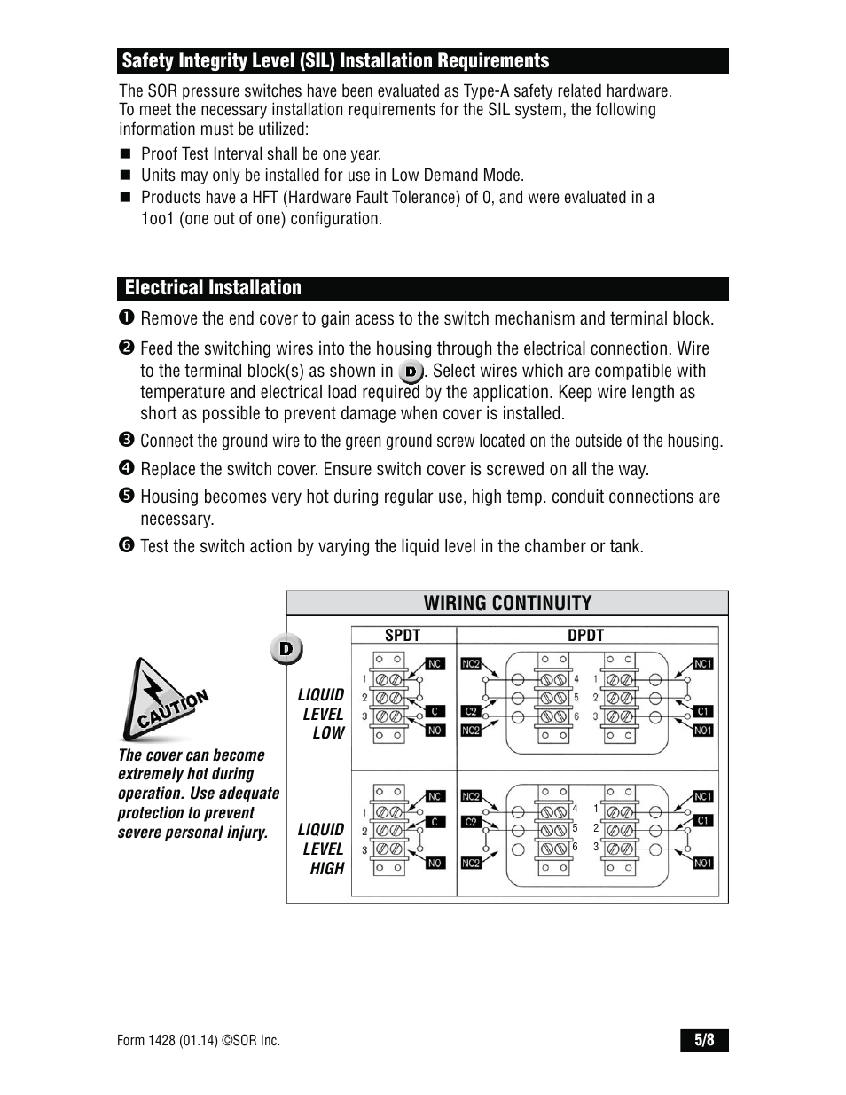 SOR Sealed Level Switches User Manual | Page 5 / 8