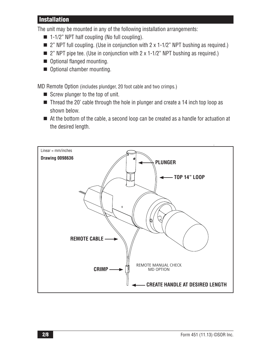 Installation | SOR 1510 Side Mounted Level Switch User Manual | Page 2 / 8