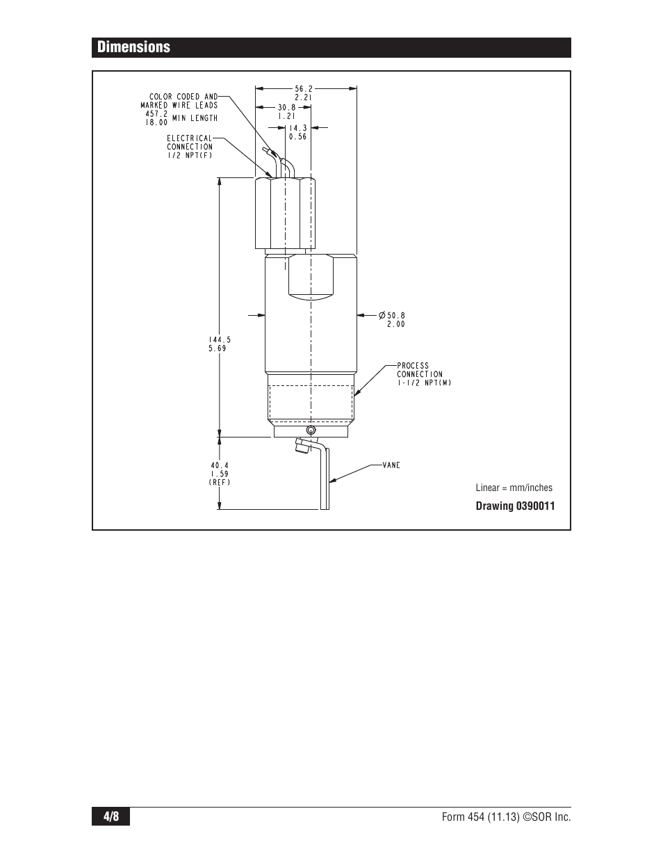 Dimensions | SOR 1520 OEM Flow Switch User Manual | Page 4 / 8